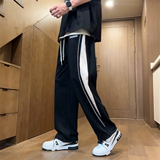 抖音直播数据款春季新款撞色拼接宽松直筒休闲裤运动裤K506-P38，男装休闲裤，星座914-3