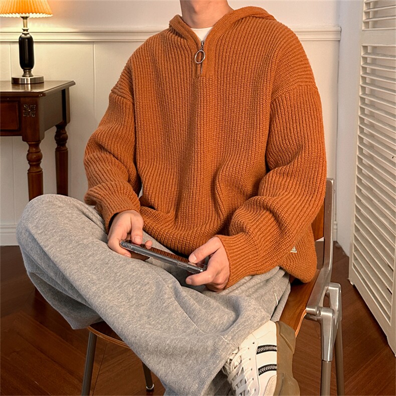 日系潮流宽松毛衣男2023秋冬季连帽纯色加厚针织衫上衣M1247-P52,男装针织衫/毛衣,星座512-2