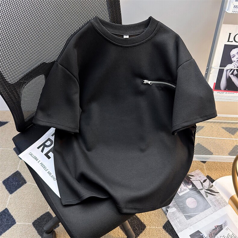 美式夏季港风短袖拉链T恤男潮流宽松圆领体恤衫上衣服T05577-P35,男装T恤,星座308B-1