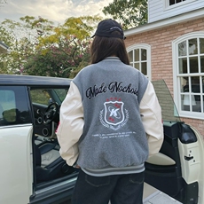 美式高街徽章拼接撞色棒球服外套男女春季潮牌情侣刺绣宽松夹克，男装夹克，星座218-8