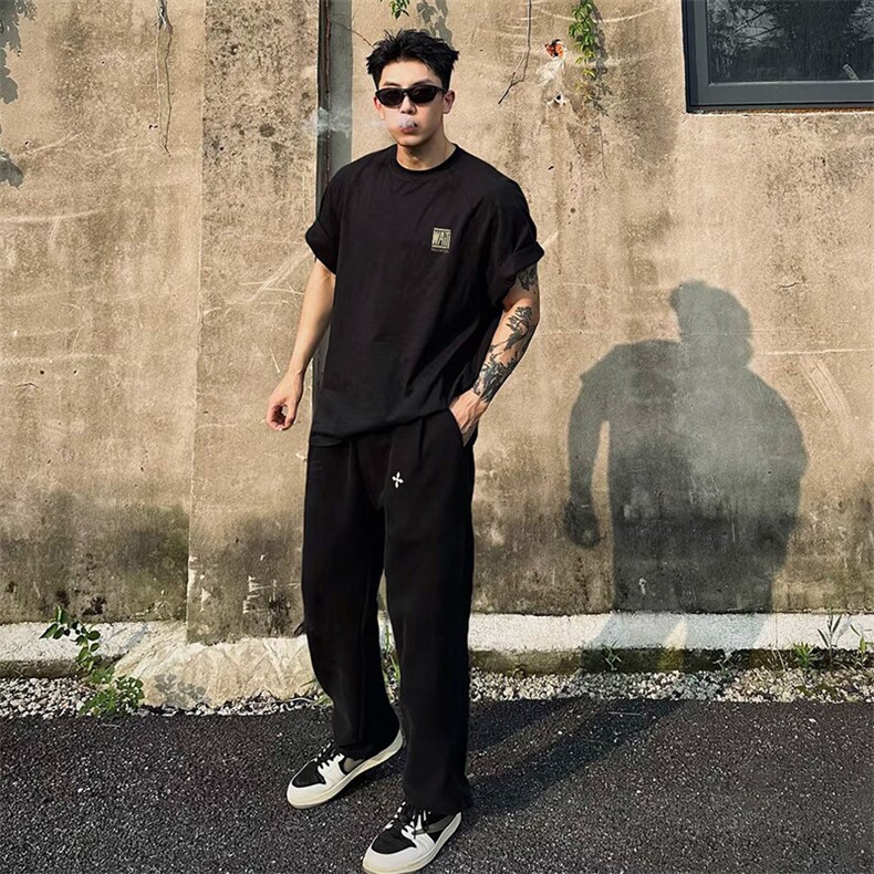 抖音得物品质夏季美式高街220克宽松纯棉潮牌印花短袖T恤MT30特15,男装T恤,电商A486-1