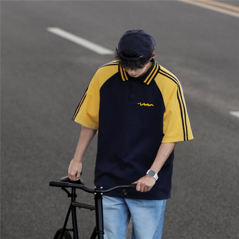 2025夏季新款条纹学院风短袖polo杉T恤T1039/P45控59-70棉30涤,男装T恤,电商A148