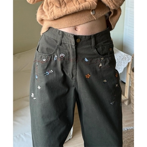 情侣款美式刺绣宽松休闲裤610A-1-LY3185-P53图片