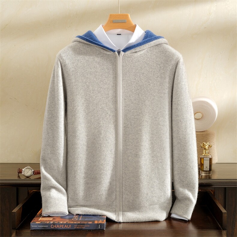 2025年秋季长袖青春流行连帽双面可穿加厚开衫帽衫，男装羊绒开衫，雪贝坊一店