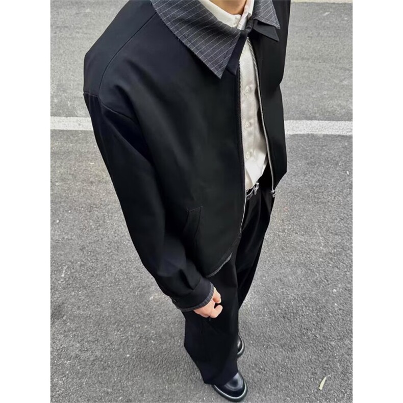 春季高级感双头拉链小众韩版休闲短款夹克男垫肩设计感痞帅外套潮,男装针织衫/毛衣,四季星座505