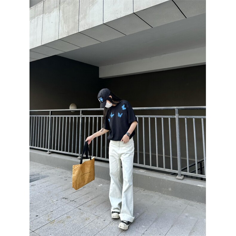 网络图现货美式重磅纯棉潮流设计蝴蝶印花男女短袖T恤JDT396-P35,男装T恤,星座715-7