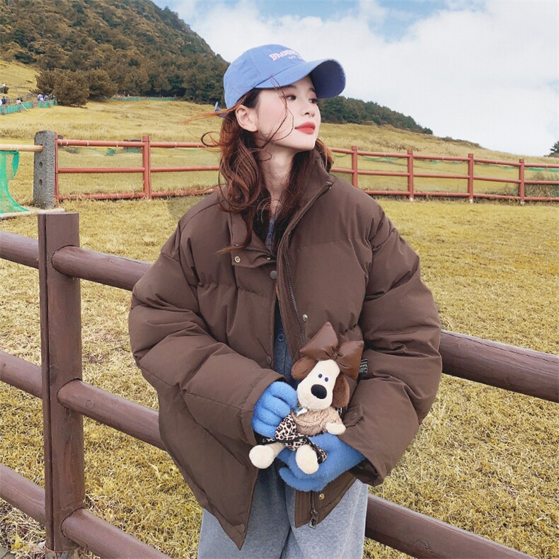 美拉德咖色立领羽绒棉服女冬夹棉今年流行小个子短款加厚棉衣外套,女装棉衣/棉服,浙宝256