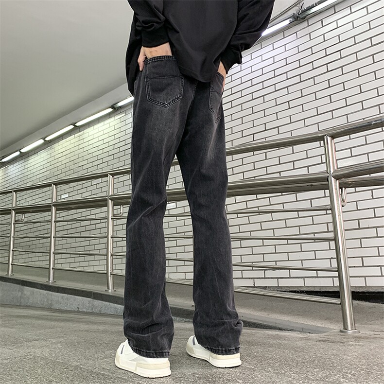美式复古做旧微喇牛仔裤高街宽松水洗直筒裤 D321 NK946 P60图片