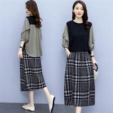 2021夏季新款时尚气质圆领显瘦简约优雅休闲舒适两件套，女装套装/套裙，香香