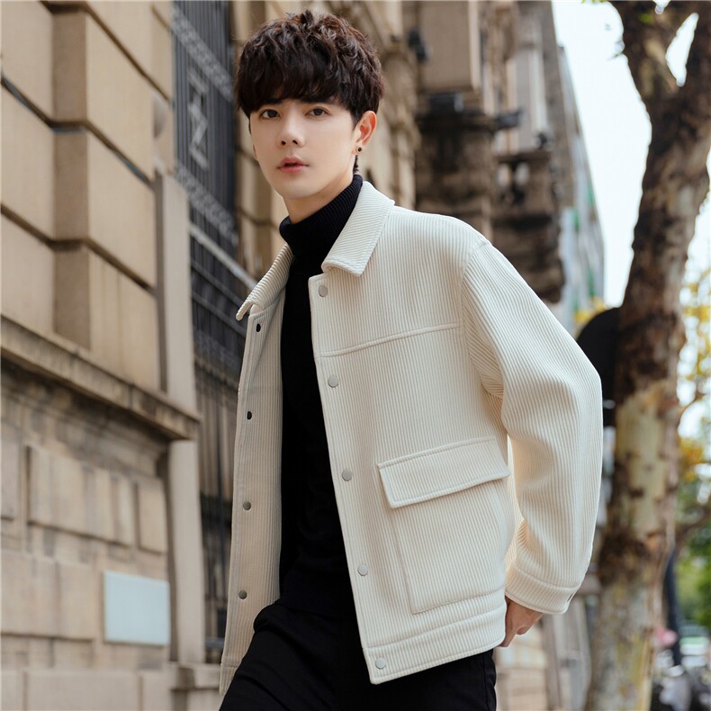 男士灯芯绒夹克春秋宽松复古翻领外套短款休闲上衣2199-P180控348，男装夹克，电商A355（原A415）