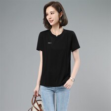 板酷2026夏装新款时尚刺绣黑色圆领T恤B612，女装T恤，板酷
