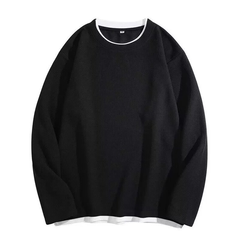 网图2026春季简约慵懒潮流华夫格新款假两件T恤卫衣YY826-特P18，男装T恤，电商C216