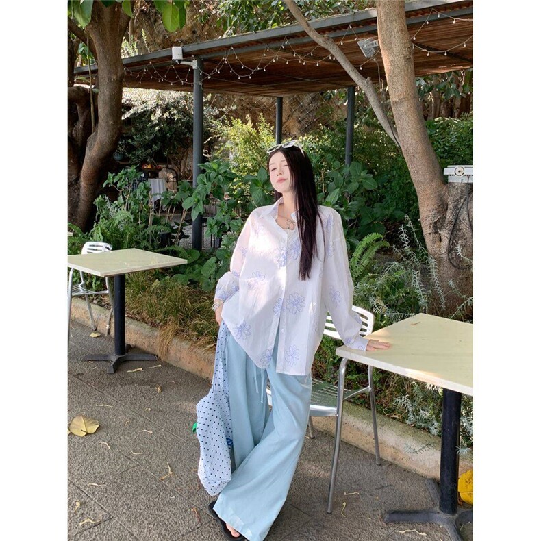 D727-P45慵懒设计感宽松印花长袖衬衫2025春夏休闲上衣防晒外套,男装衬衫,星座911