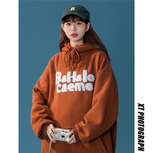 中性风 情侣装秋冬装 毛巾绣花加厚连帽套头加绒卫衣G1025P68女类图片
