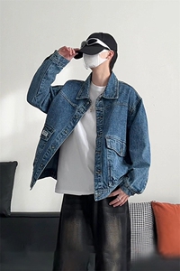 潮流小标休闲大码宽松男女立体牛仔外套夹克J301-P65【特价】图片