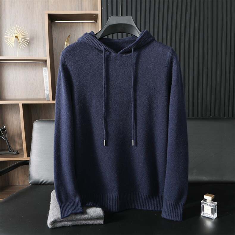 时尚男士秋冬羊绒连帽开衫简约休闲百搭保暖毛衣外套，男装羊绒开衫，台绒羊绒