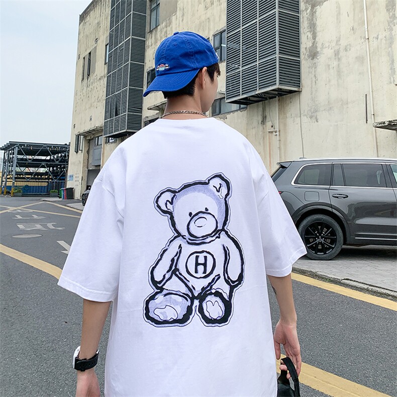 大码纯短袖t恤男夏季2023新款小熊前后印花打底衫男装TX312-P30,男装T恤,星座505-3