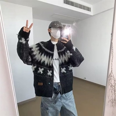 美式复古撞色慵懒风毛衣男款冬季宽松针织衫加厚保暖外套，男装针织衫/毛衣，星座506A
