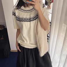 费尔岛针织短袖男女夏季穿搭美式复古正肩t恤修身显瘦慵懒风上衣，男装针织衫/毛衣，星座506A