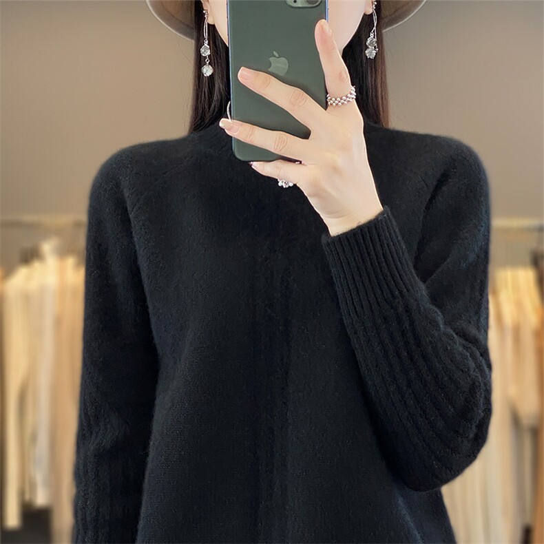 2024新款半高领羊毛衫女100羊毛针织打底衫宽松秋冬季毛衣，女装羊毛衫，秋虹羊绒