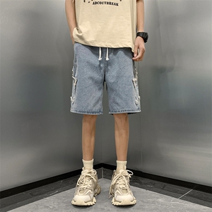 8XL-M特大码夏季美式高街五角星牛仔短裤港风宽松五分裤DK1513P40图片