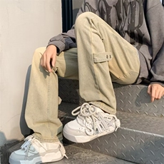 窄版直筒牛仔裤男款美式高街裤子水洗做旧黄泥修身微喇长裤N1082，男装牛仔裤，星座302B-3