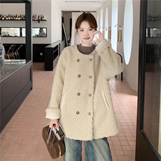 有货双排扣羊羔毛外套2C090-8949-P165-K248，女装棉衣/棉服，2C090