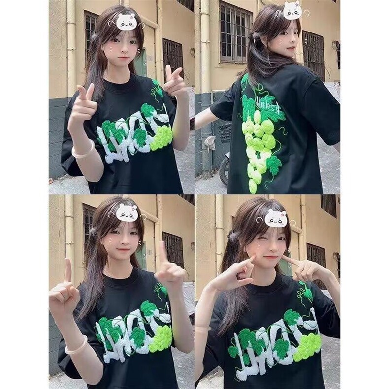 美式高街毛巾绣t恤男女夏季短袖宽松慵懒风情侣装上衣LW1022-p43,男装T恤,星座1008