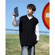 韩系叠穿复古麻花针织衫马甲男学院风早秋穿搭上衣服背心9097P58，男装背心/马甲，电商B312