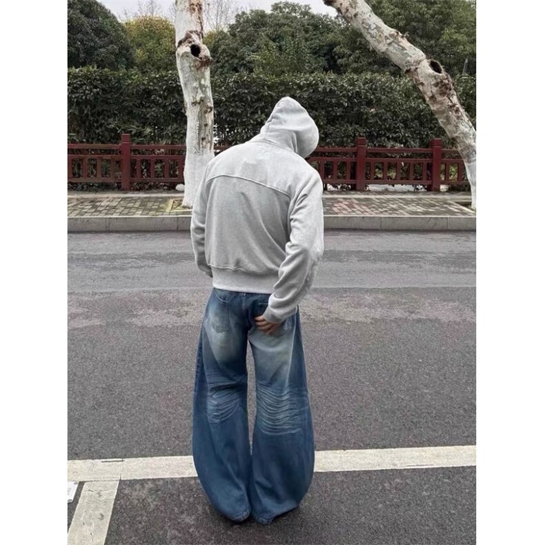 美式复古裁活页重磅百搭帽衫高街头boxy连帽廓形纯色卫衣外套潮牌,女装短外套,星座506A