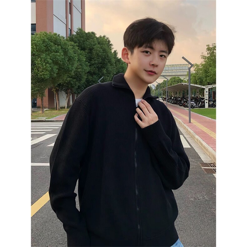 抖音得物保暖立领拉链针织外套秋冬宽松慵懒风纯色毛衣上衣AM02,男装针织衫/毛衣,电商A443