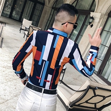 2021春秋衬衫社会男长袖上衣印花男装韩版修身四季潮流衬衣Q620-P55，男装衬衫，星座419（原A233）
