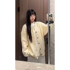 7436CG-SPP55韩系风黄色长袖单排扣针织开衫情侣洋气针织上衣，男装卫衣，星座614