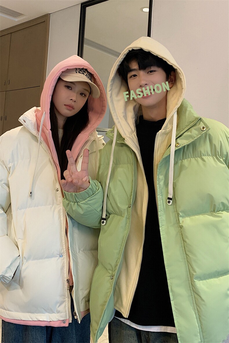 冬季棉服新款D4134-TP75不假两件棉袄情侣款撞色连帽外套男,男装棉衣,电商A102