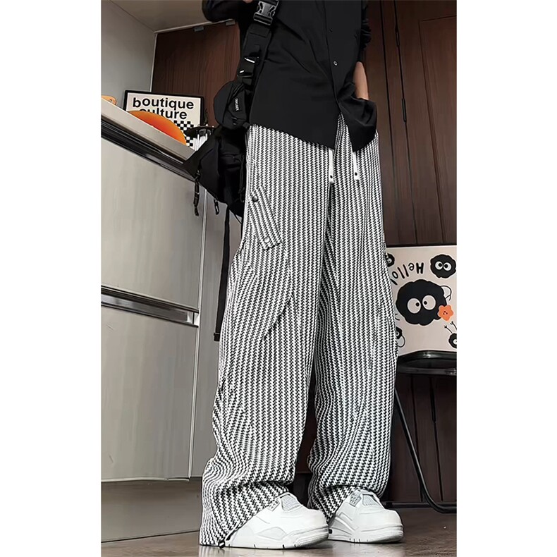 K2621/P40春装新款鱼骨纹条纹褶皱休闲裤男大码运动裤卫裤长裤子，男装休闲裤，电商A141