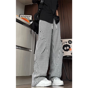 K2621/P40春装新款鱼骨纹条纹褶皱休闲裤男大码运动裤卫裤长裤子，男装休闲裤，电商A141