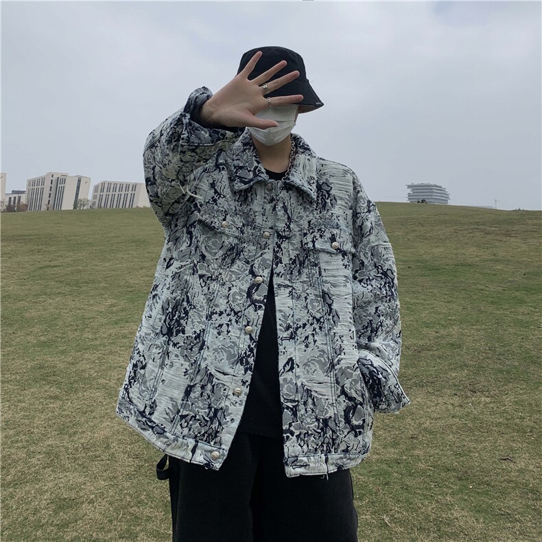 高级设计感小众垫肩翻领夹克男休闲宽松痞帅高街短款外套,男装夹克,星座716-2