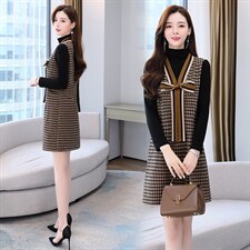 2021冬季新款拉毛针织呢连衣裙，女装连衣裙，金典明美