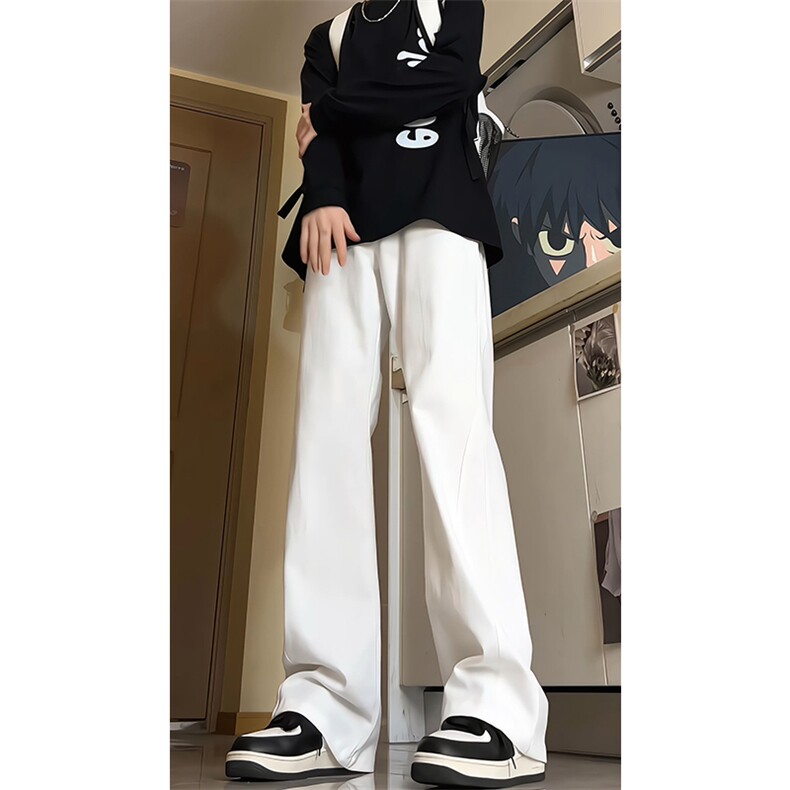 白色修身微喇牛仔裤男款夏季潮牌cleanfit裤子美式高街直筒弯刀裤，男装牛仔裤，电商B312