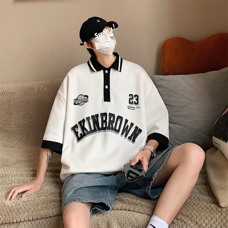 1港风polo衫男潮大码M-5XL情侣风翻领短袖T恤DP7741P45控68,男装T恤,星座226-2