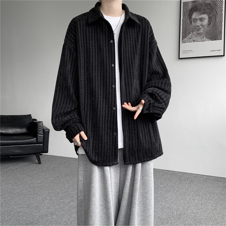 8XL-M鱼骨纹小香风衬衫男生春秋衬衣宽松慵懒垂感外套CS29009P45,男装衬衫,电商B312