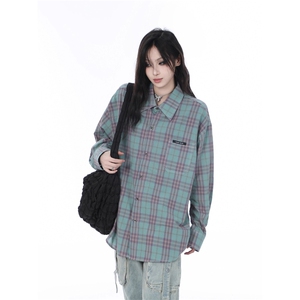 网图 夏季防晒格子长袖衬衫男女设计感小众中性宽松衬衣 CY23-P45图片
