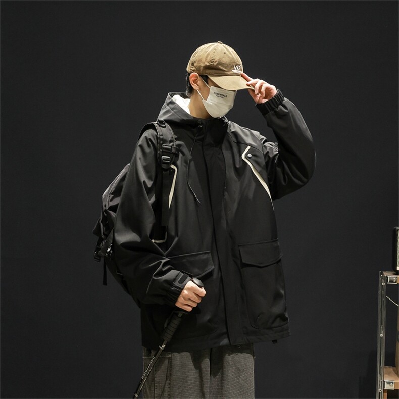 新款现货连帽冲锋衣宽松大码夹克男DSA157B-J199-P65,男装夹克,电商A157B