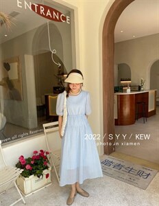 夏季盐缩连衣裙图片