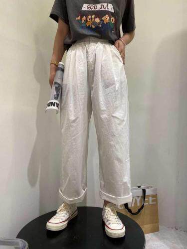 夏季新款水洗棉休闲长裤直筒，女装，BBGG