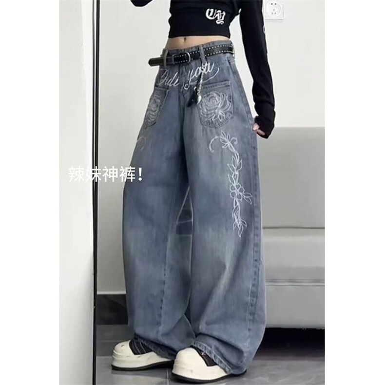 复古直筒重工牛仔裤子女辣妹字母烫钻阔腿休闲拖地裤NS753,男装牛仔裤,星座1116A（原606A-3）
