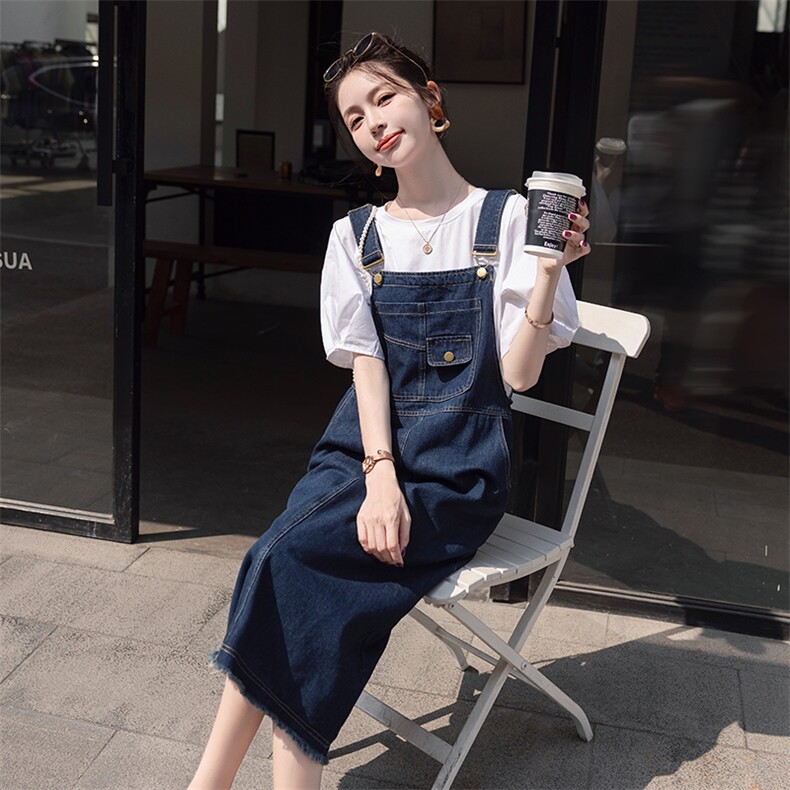 连衣裙套装女薄款减龄2025夏新款小个子两件套宽松a字牛仔背带裙,女装套装/套裙,慧尚依恋