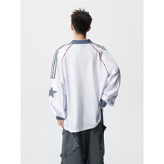 可二开美式POLO衫大码M-5XL拼接V领球衣长袖T恤男CX78111P45控69，男装Polo衫，星座226-1