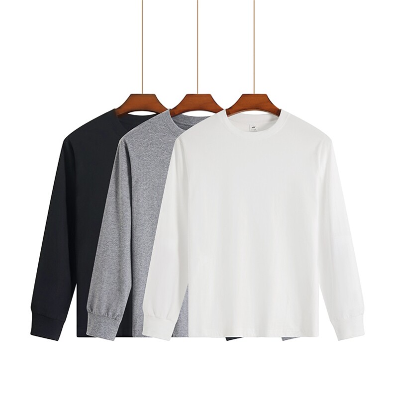 美式重磅纯色长袖t恤男女百搭基础款卫衣纯棉打底衫潮CT901-P35，男装T恤，星座301C-5