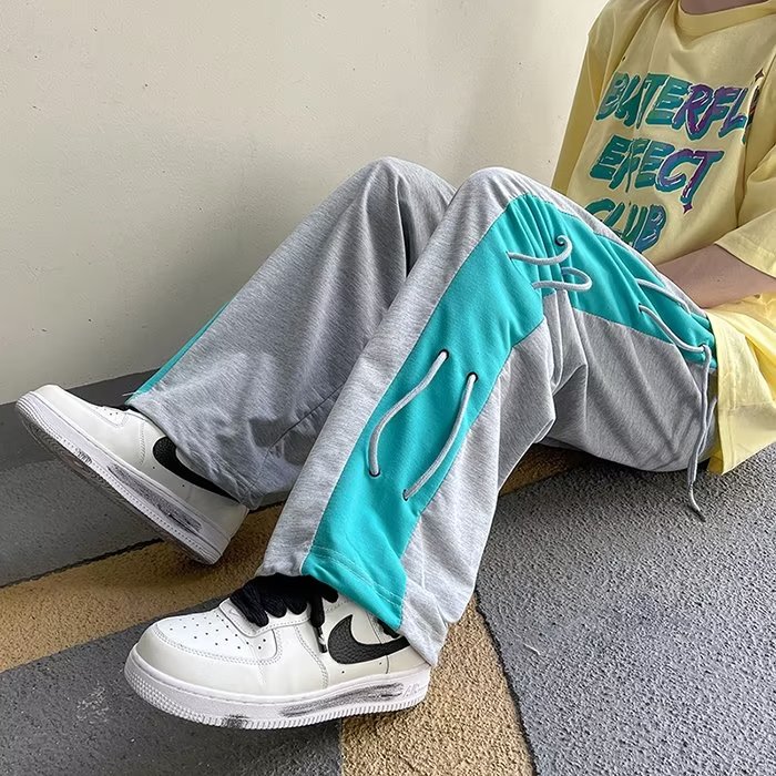 拼接撞色男韩版ins百搭简约慵懒休闲裤青年潮流Gk2126-p26图片